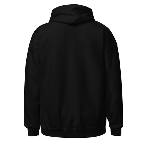 Drama King varsity hoodie back view — plain black heavy blend hoodie