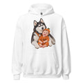 Sheldon & Leonard Halloween Duo Hoodie — white Gildan 18500 hoodie with Sheldon in pumpkin bandana and baby Leonard in pumpkin costume, large centered chest print