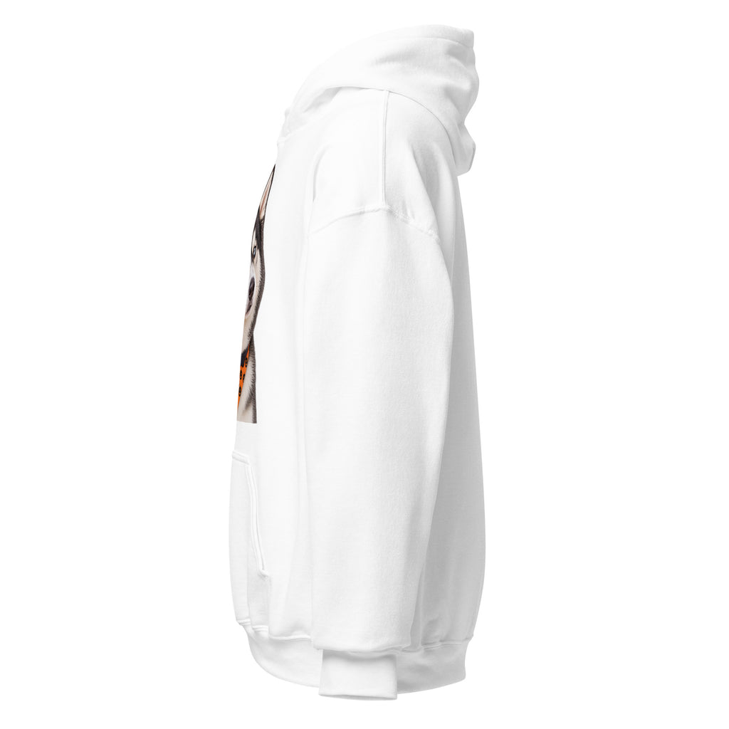 Left sleeve view of Sheldon Halloween Bandana Hoodie — white Gildan 18500 hoodie