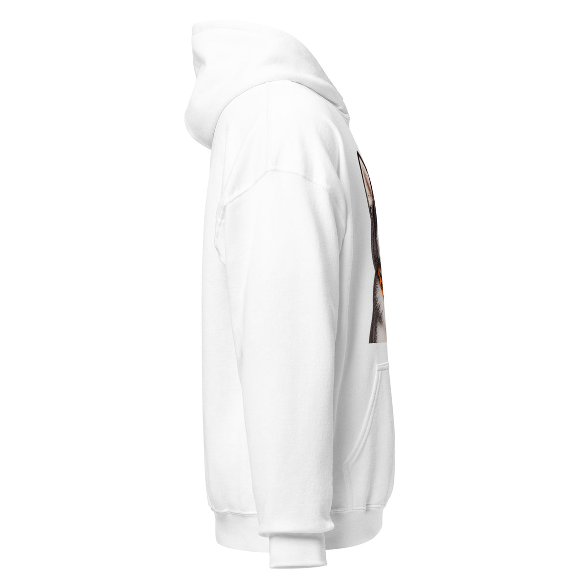 Right sleeve view of Sheldon Halloween Bandana Hoodie — white Gildan 18500 hoodie
