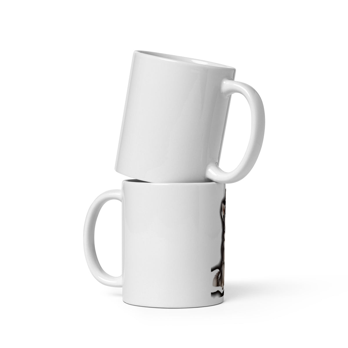 Sheldon the husky sitting pretty with his tongue out on a white 11oz ceramic mug